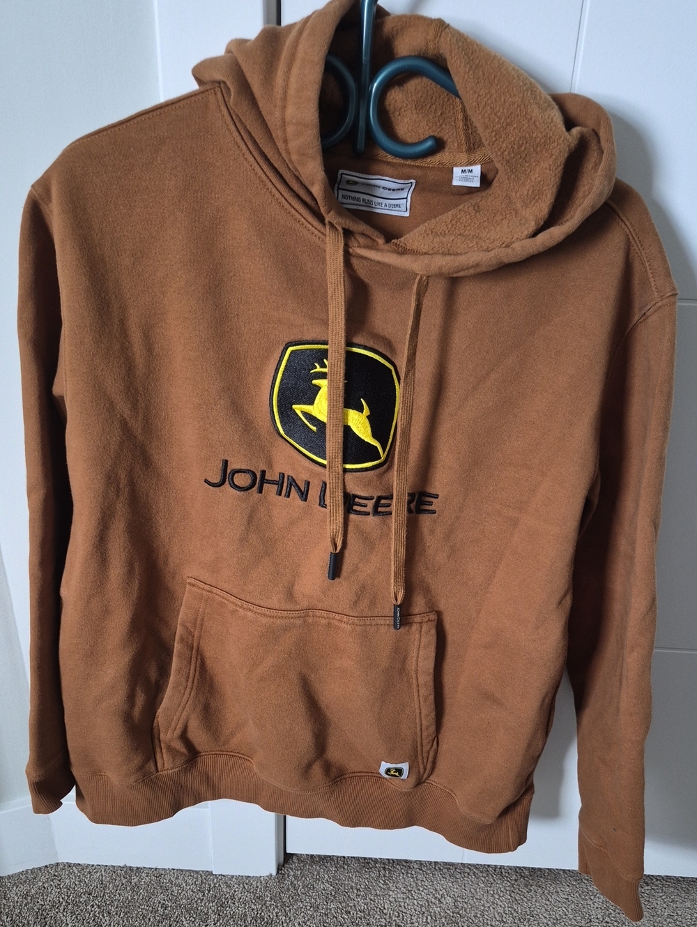 John Deere Men's Brown Hoodie Embroidered Logo Pullover Size M